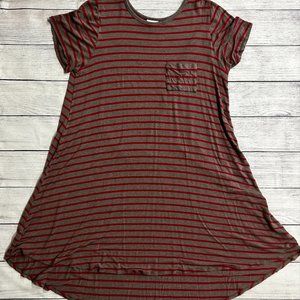 Lularoe Carly High-Low Dress 2XL Grey and Red Striped